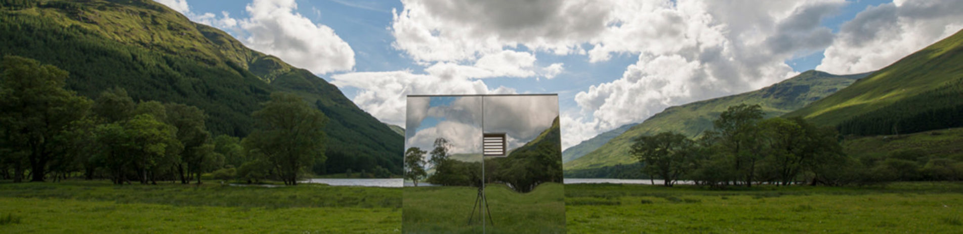 lookout-mirrored-cabin-scenic-art-installation-with-loch-doine-in-the-distance-and-surrounded-by-greenery