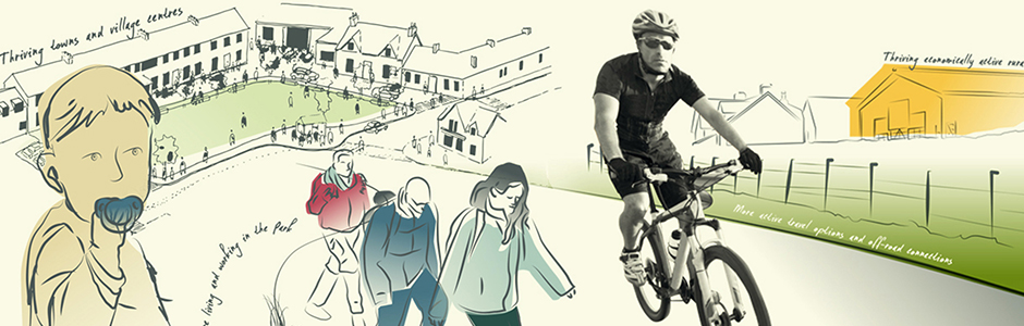 stylish-collage-of-housing-development-cyclists-group-of-people-and-baby-with-quotes-flowing-around-illustrating-rural-development