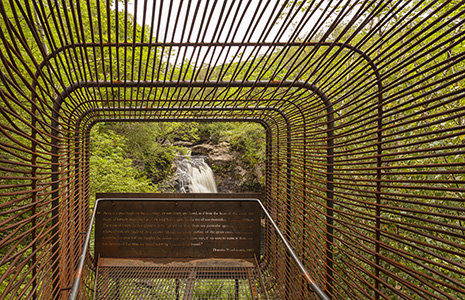 woven-sound-art-installation-walkway-made-of-corrugated-iron-at-edge-of-falls-of-falloch