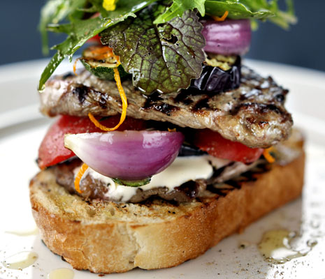 open-steak-sandwich-with-grilled-vegetables-and-horseradish