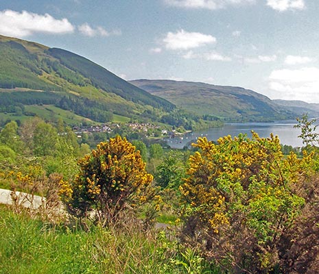 lochearnhead-village-seen-below-gorse-yellow-flower-bushes-next-to-loch-earn-and-high-hills-surrounding-it