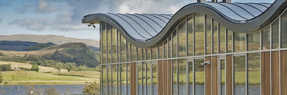 ripple-retreat-building-glass-and-steel-wavy-roof-by-loch-venachar