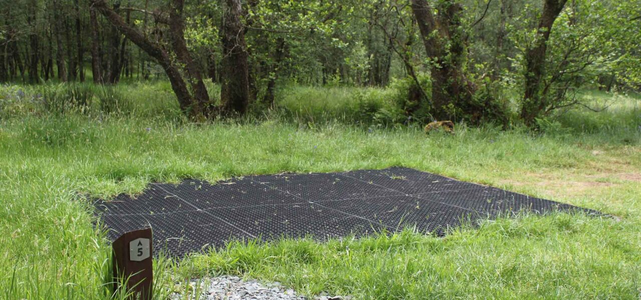 loch-chon-campsite-pitch-number-five-rubber-mat-for-pitching-tent-surrounded-by-young-trees