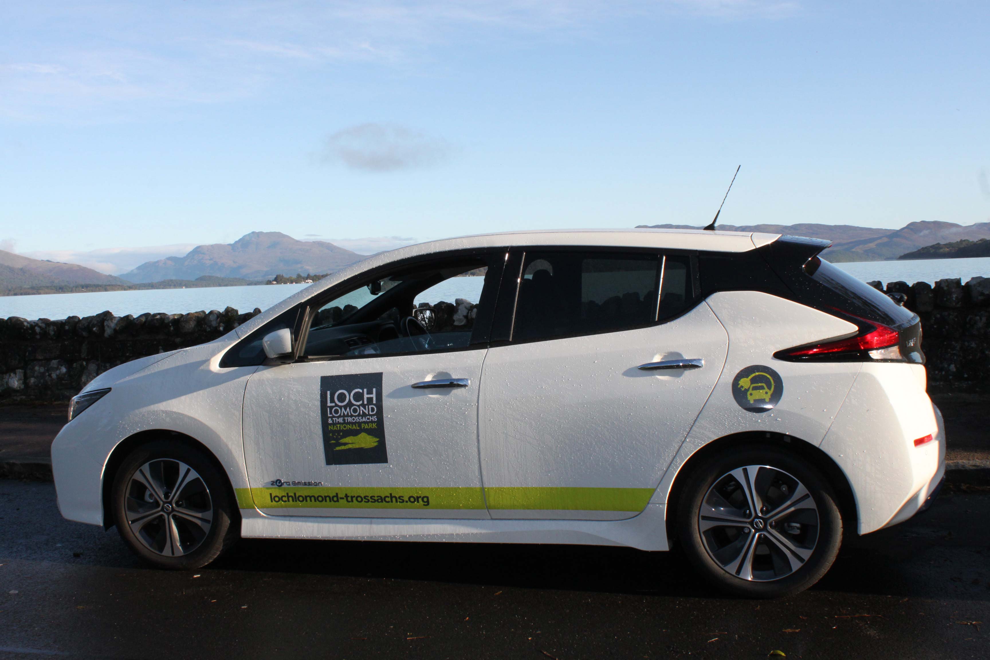Electric car with Ben Lomond in the background