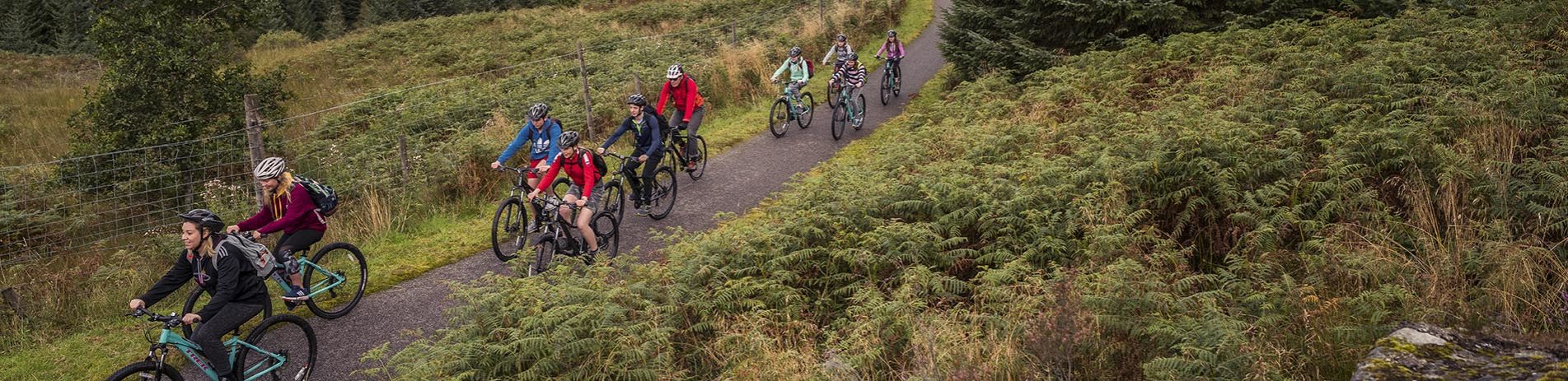 group-of-young-people-dressed-colourfully-cycling-on-path-with-lots-f