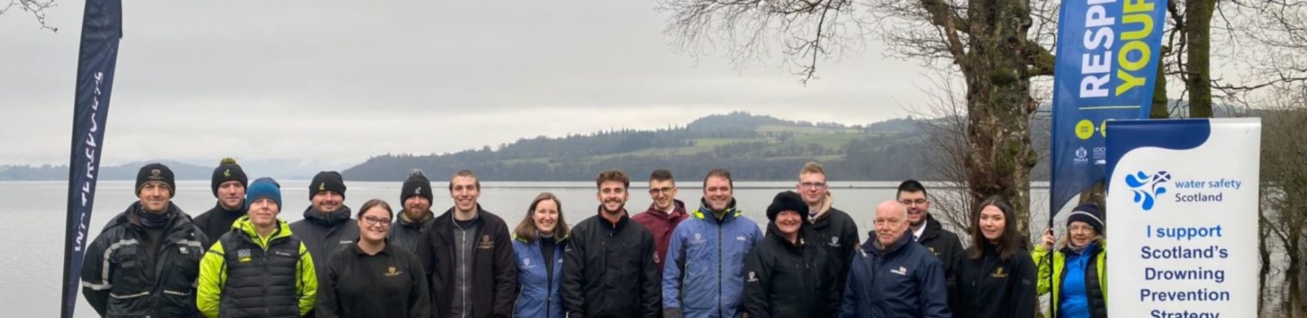 Cameron-House-Hotel-staff-with-National-Park-Rangers-and-RNLI-learning-water-safety-training-at-Loch-Lomond.