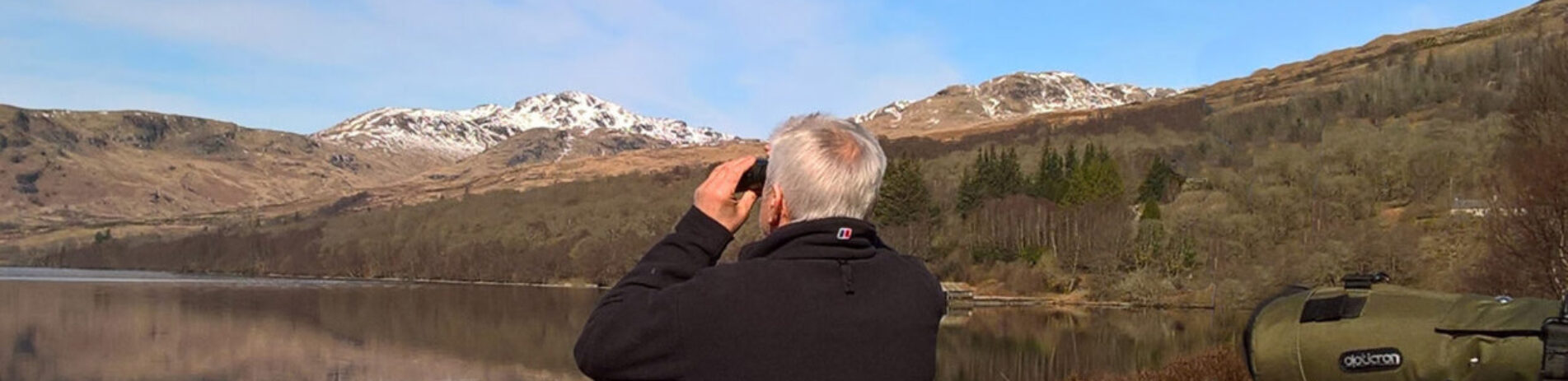Volunteer with binoculars on wildlife survey