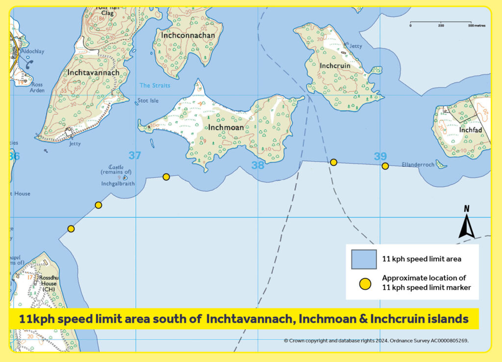 Map illustrating new line of 11kph buoys on Loch Lomond