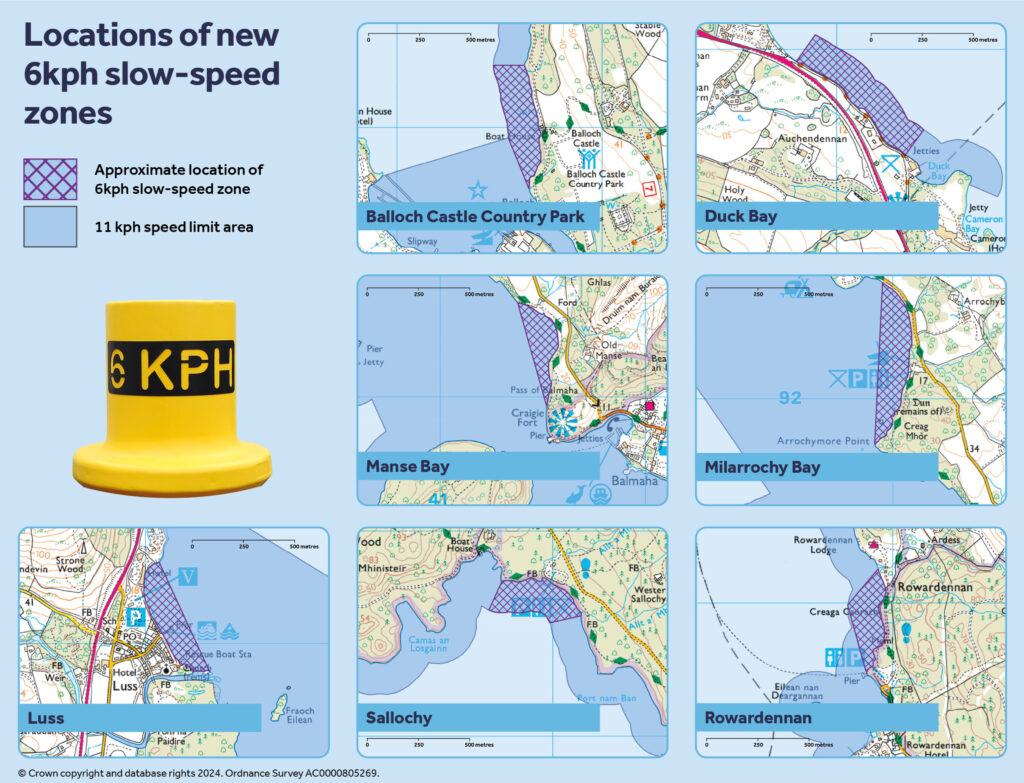 7 small maps highlighting 6kph speed limit areas