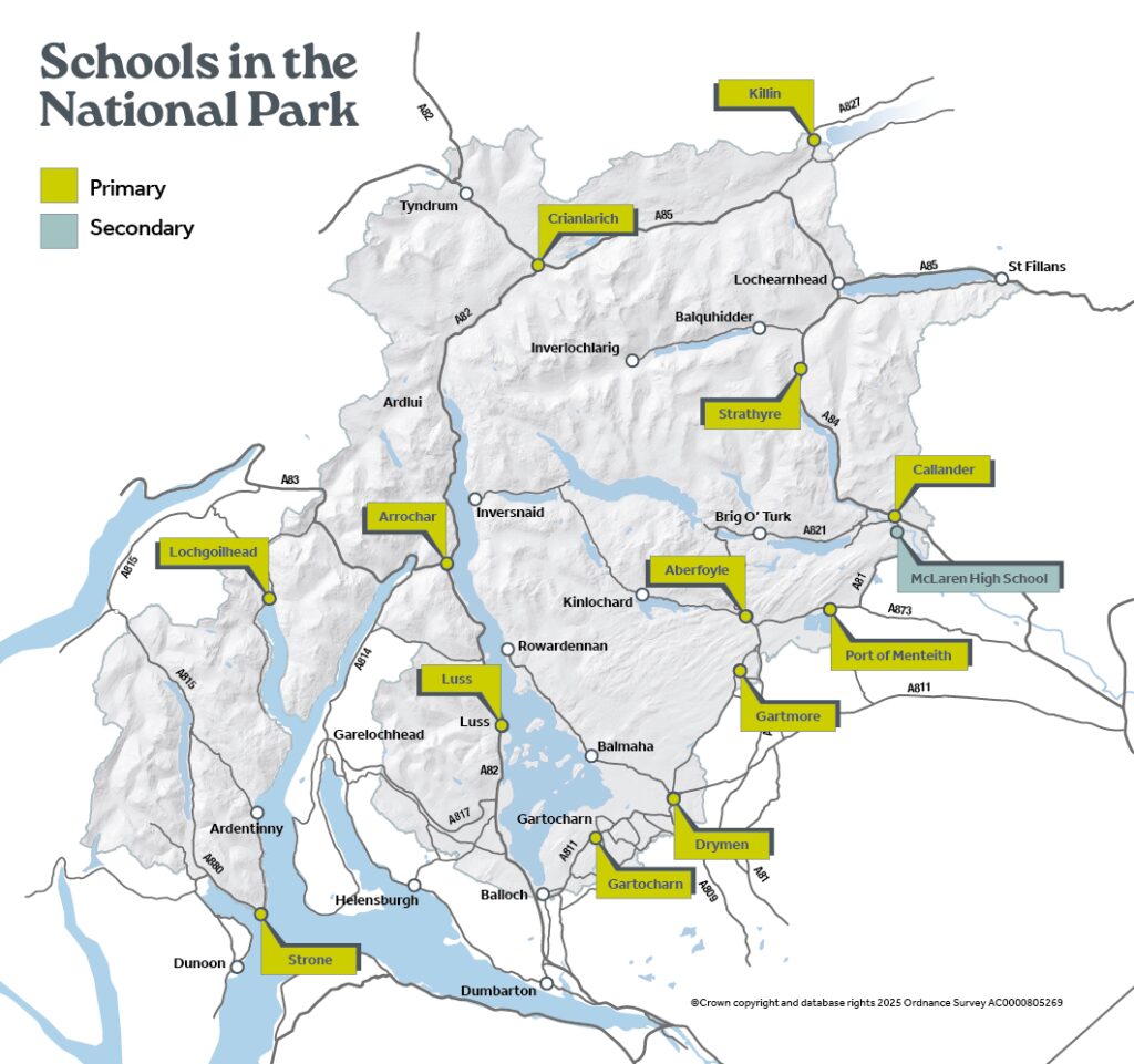 A map of schools within the National Park boundary