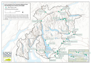 Map of Loch Lomond and the Trossachs National Park showing the location of various tree planting projects